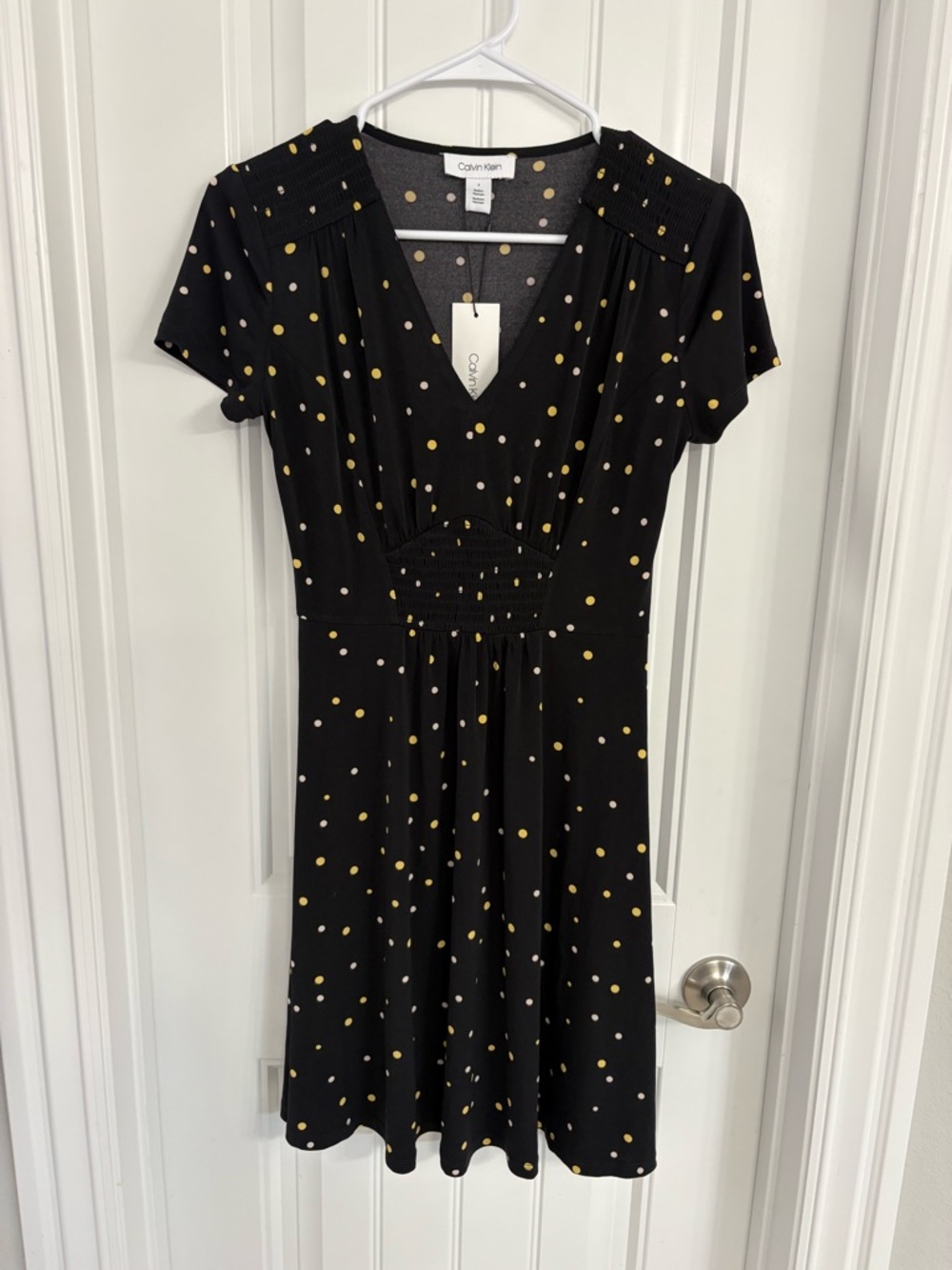 Calvin Klein Black Mini Dress with Yellow Polka Dots